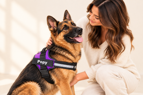 Berger allemand et maître harnais violet Popy 16:9