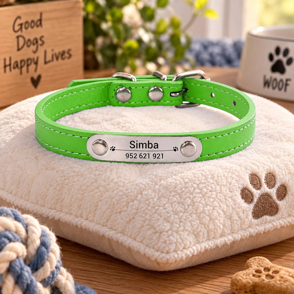 Collier Personnalisé Chien & Chat — Gravure Nom & Numéro — Anti-Perte — Cuir PU