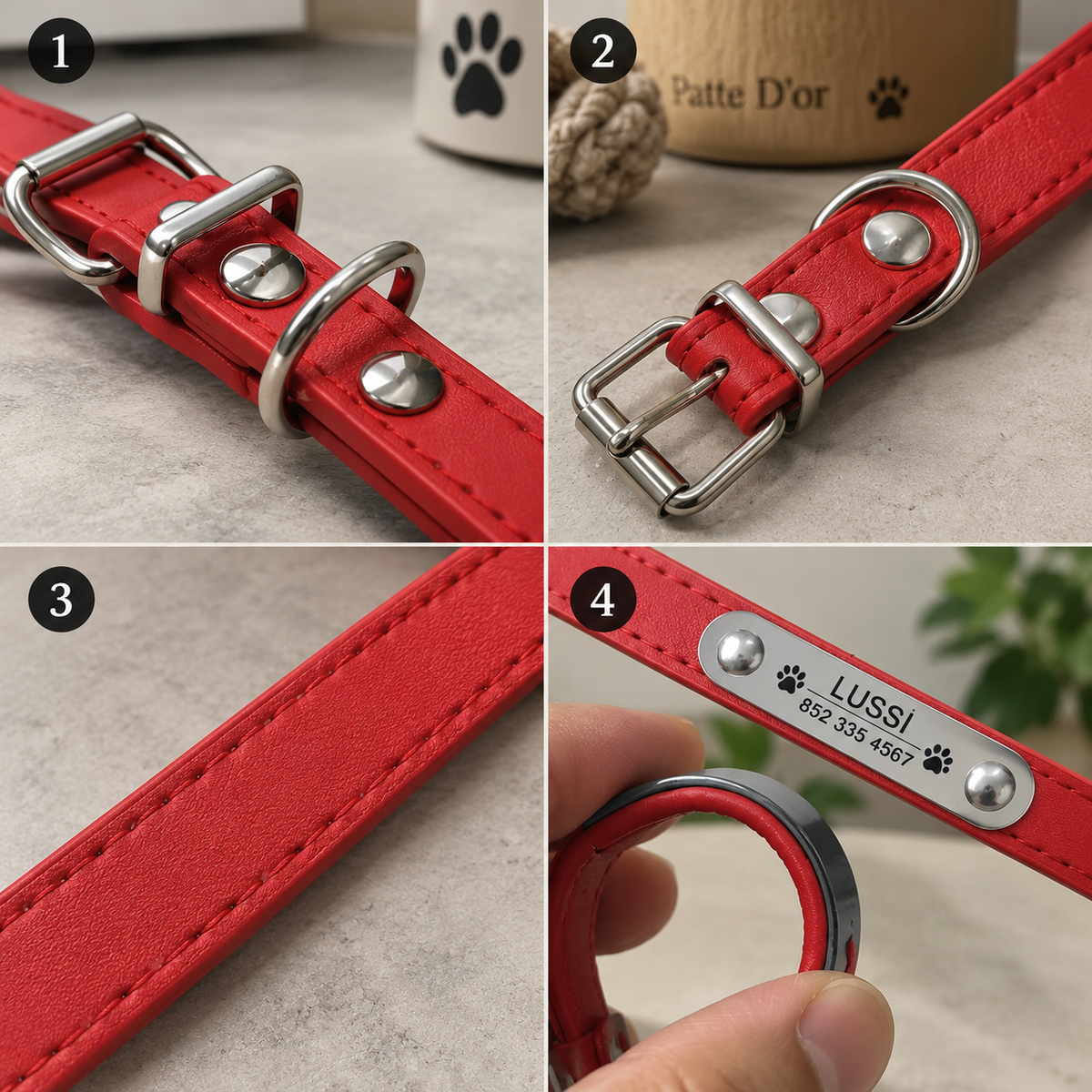 Collier Personnalisé Chien & Chat — Gravure Nom & Numéro — Anti-Perte — Cuir PU