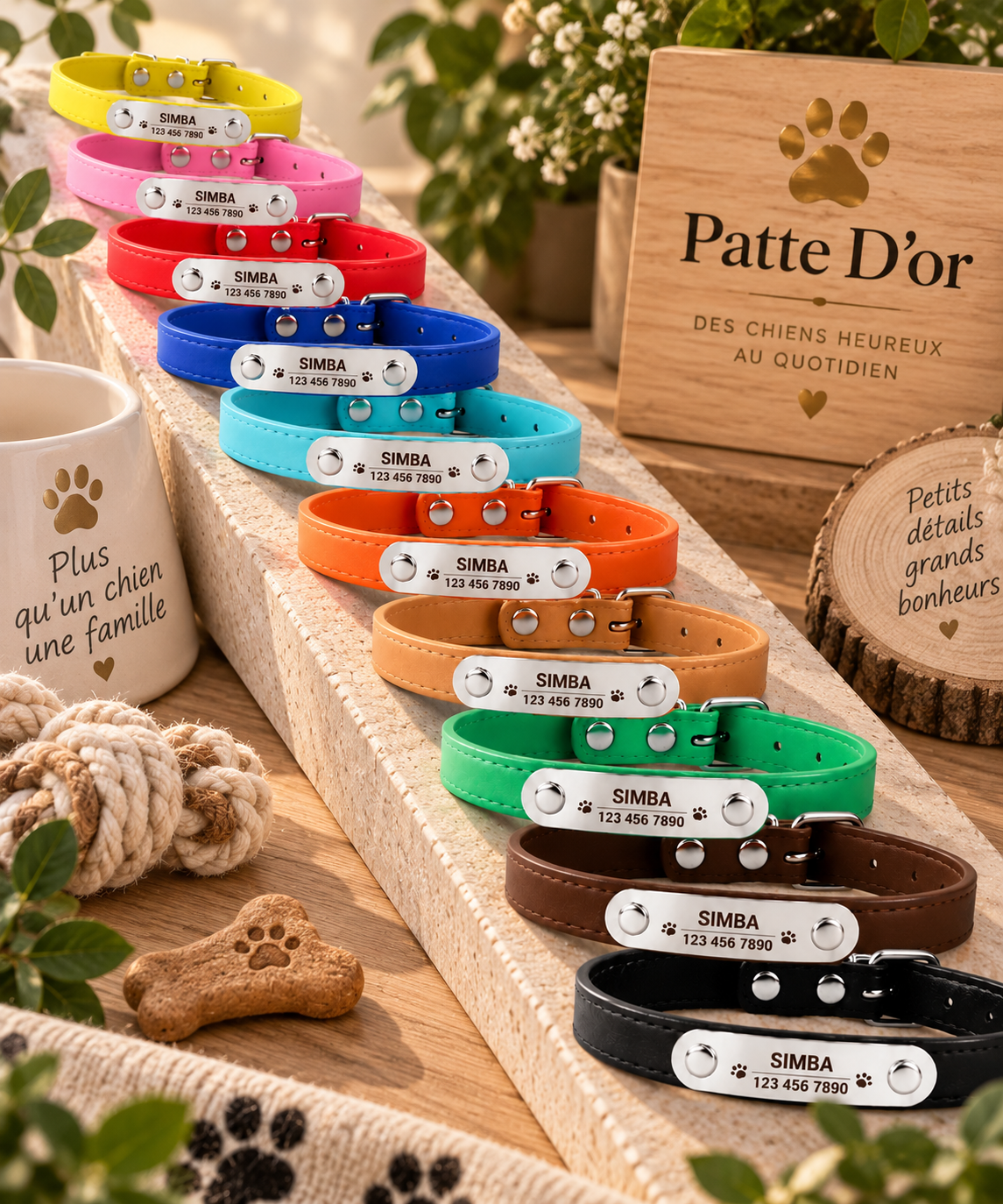 Collier Personnalisé Chien & Chat — Gravure Nom & Numéro — Anti-Perte — Cuir PU