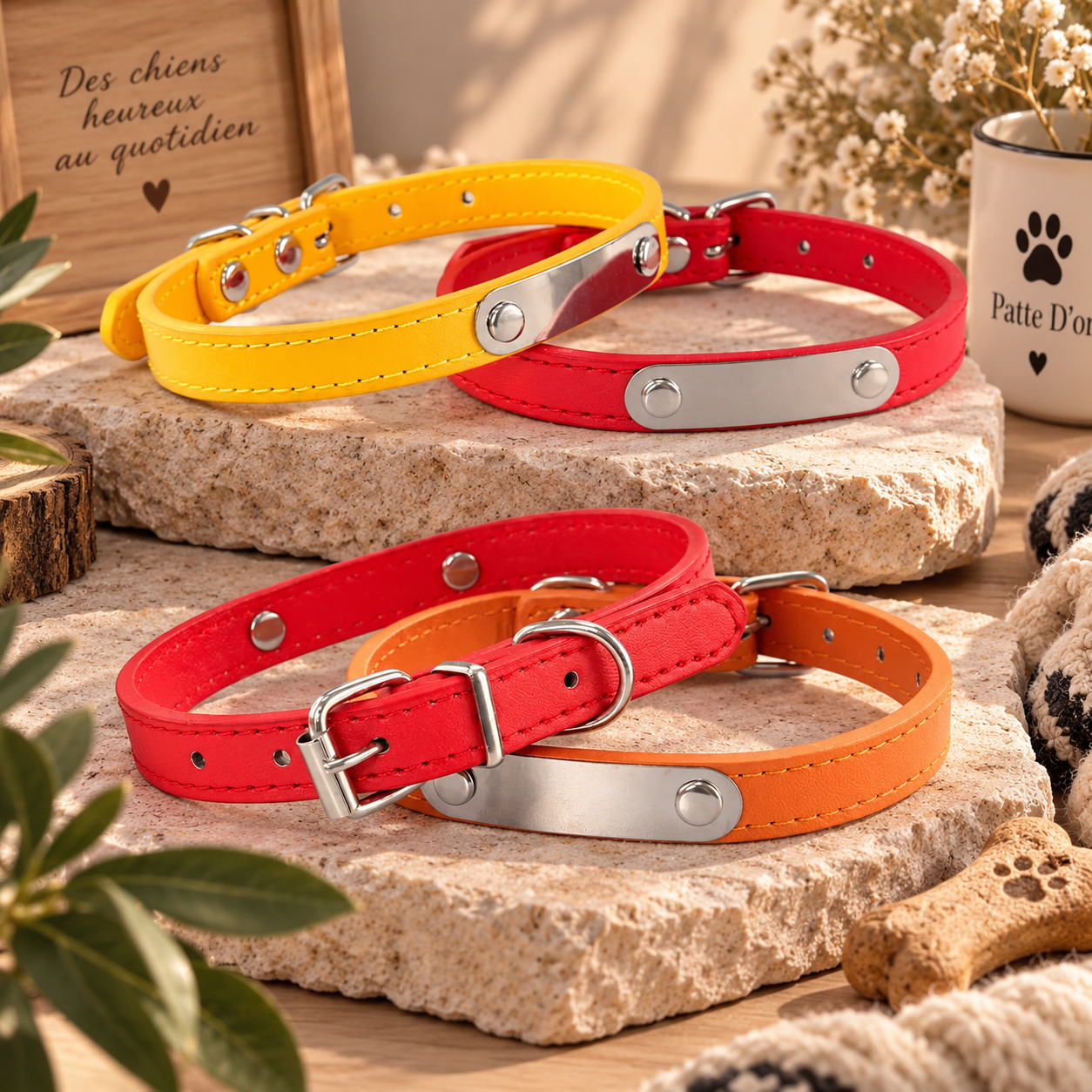 Collier Personnalisé Chien & Chat — Gravure Nom & Numéro — Anti-Perte — Cuir PU