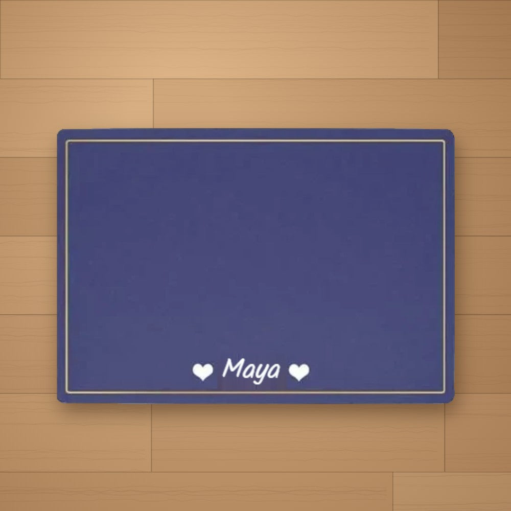 Tapis de gamelle personnalisé Bleu - Cœur - prénom Maya