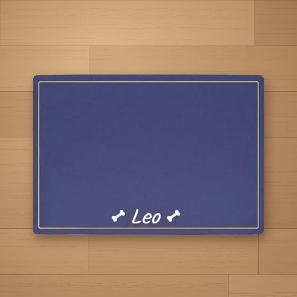 Tapis de gamelle personnalisé Bleu - Os - prénom Leo