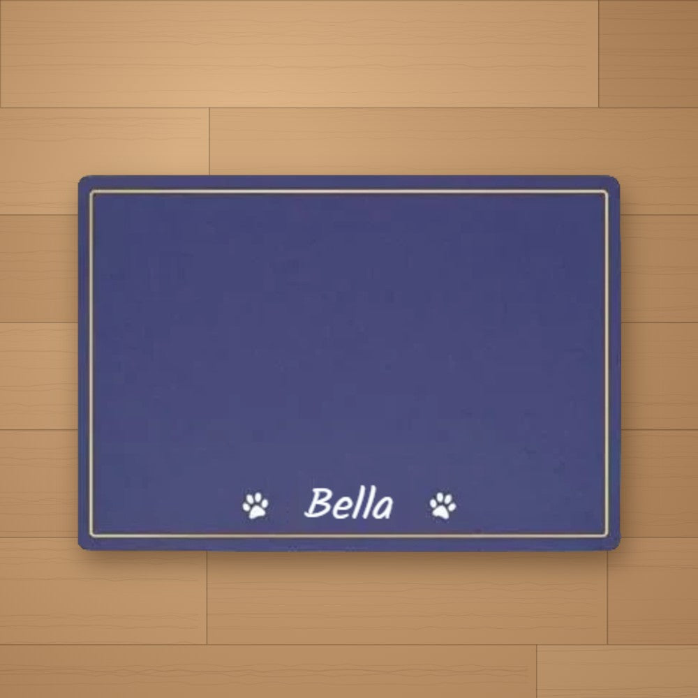 Tapis de gamelle personnalisé Bleu - Patte - prénom Bella