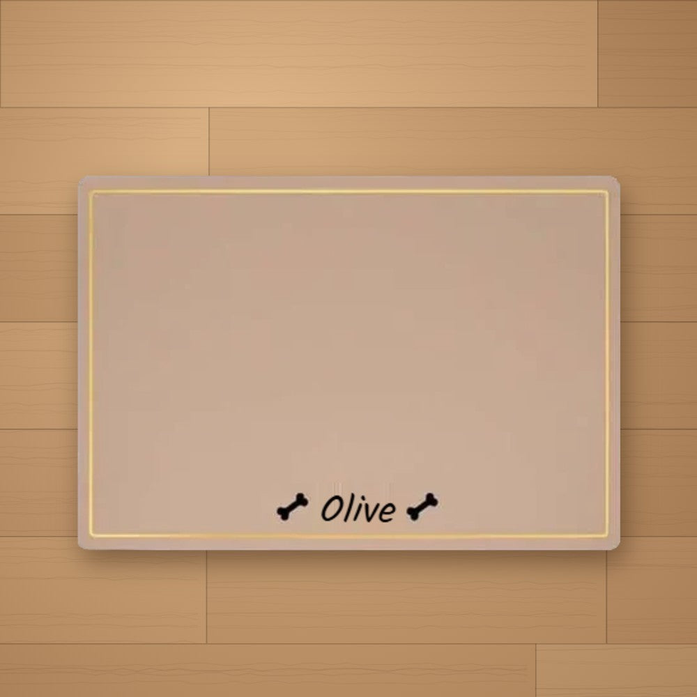 Tapis de gamelle personnalisé Crème - Os - prénom Olive