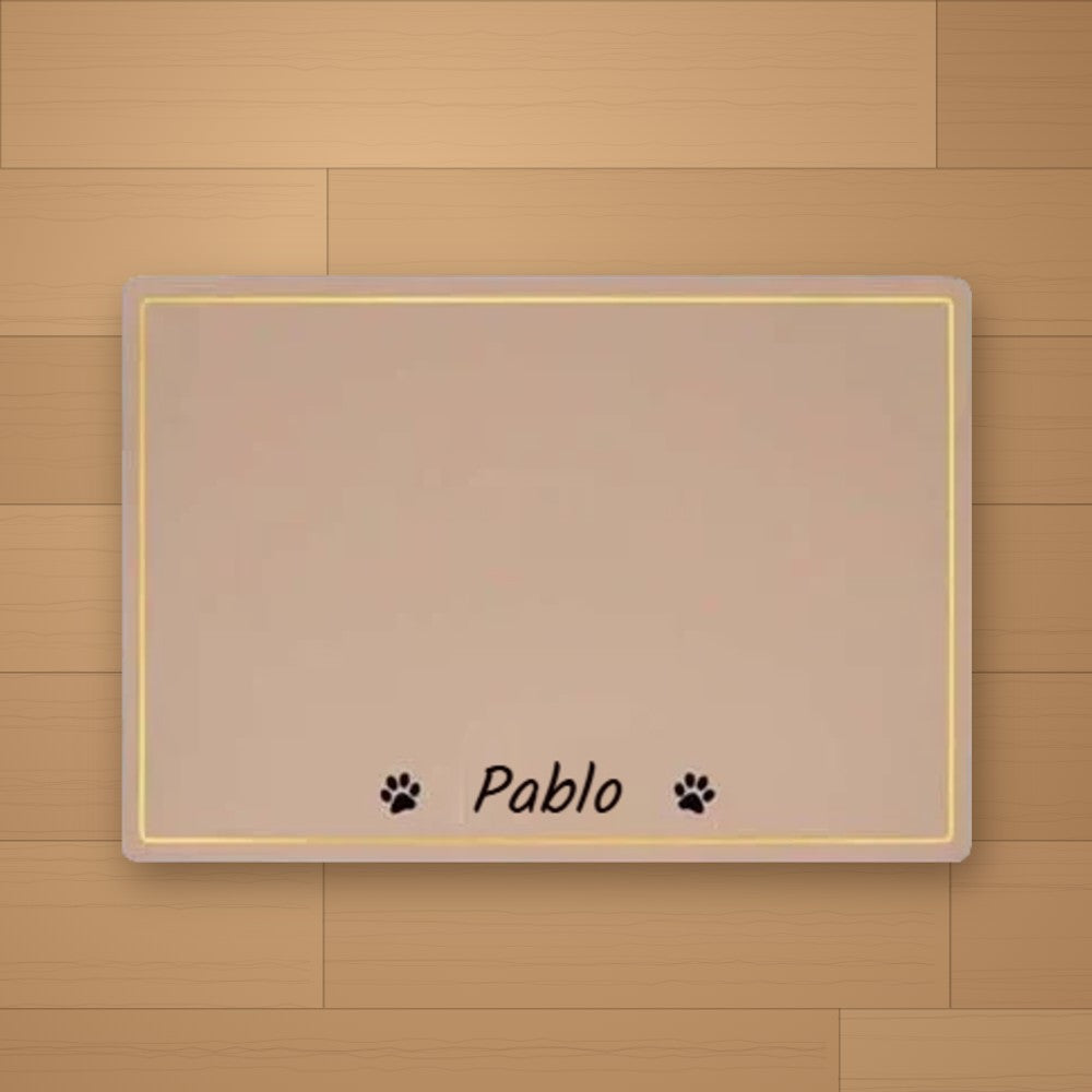 Tapis de gamelle personnalisé Crème - Patte - prénom Pablo