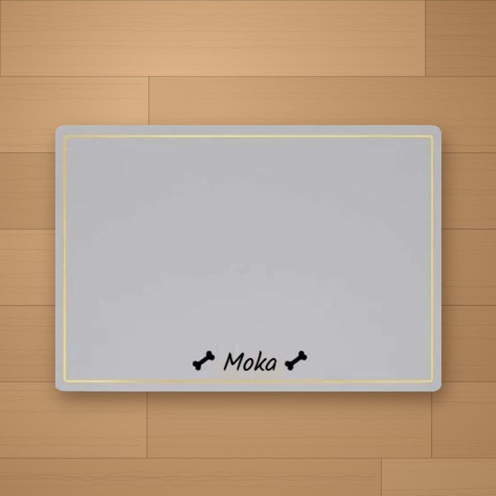 Tapis de gamelle personnalisé Gris clair - Os - prénom Moka