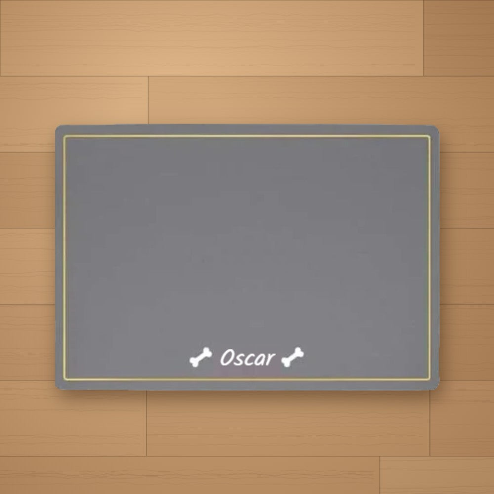 Tapis de gamelle personnalisé Gris foncé - Os - prénom Oscar