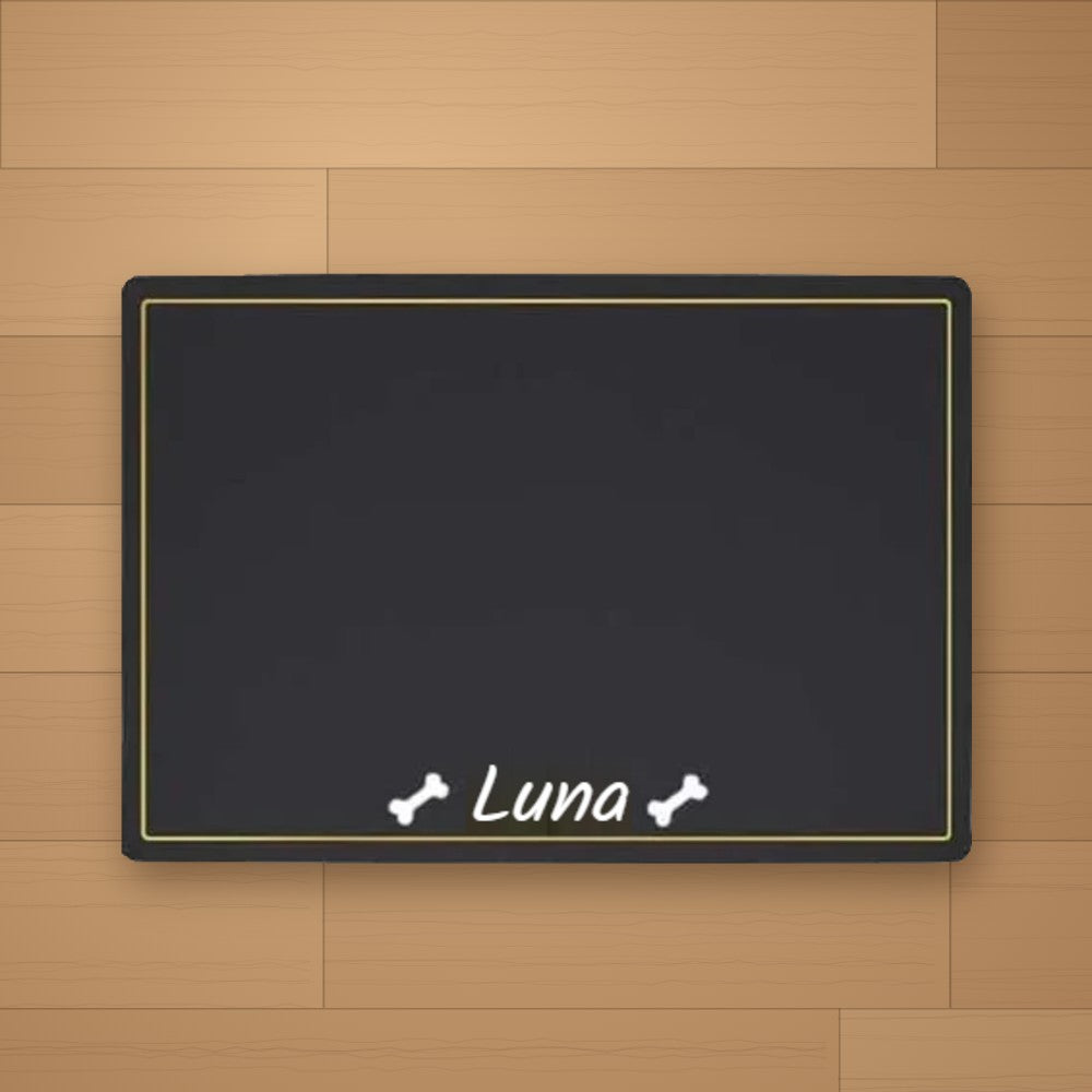 Tapis de gamelle personnalisé Noir - Os - prénom Luna