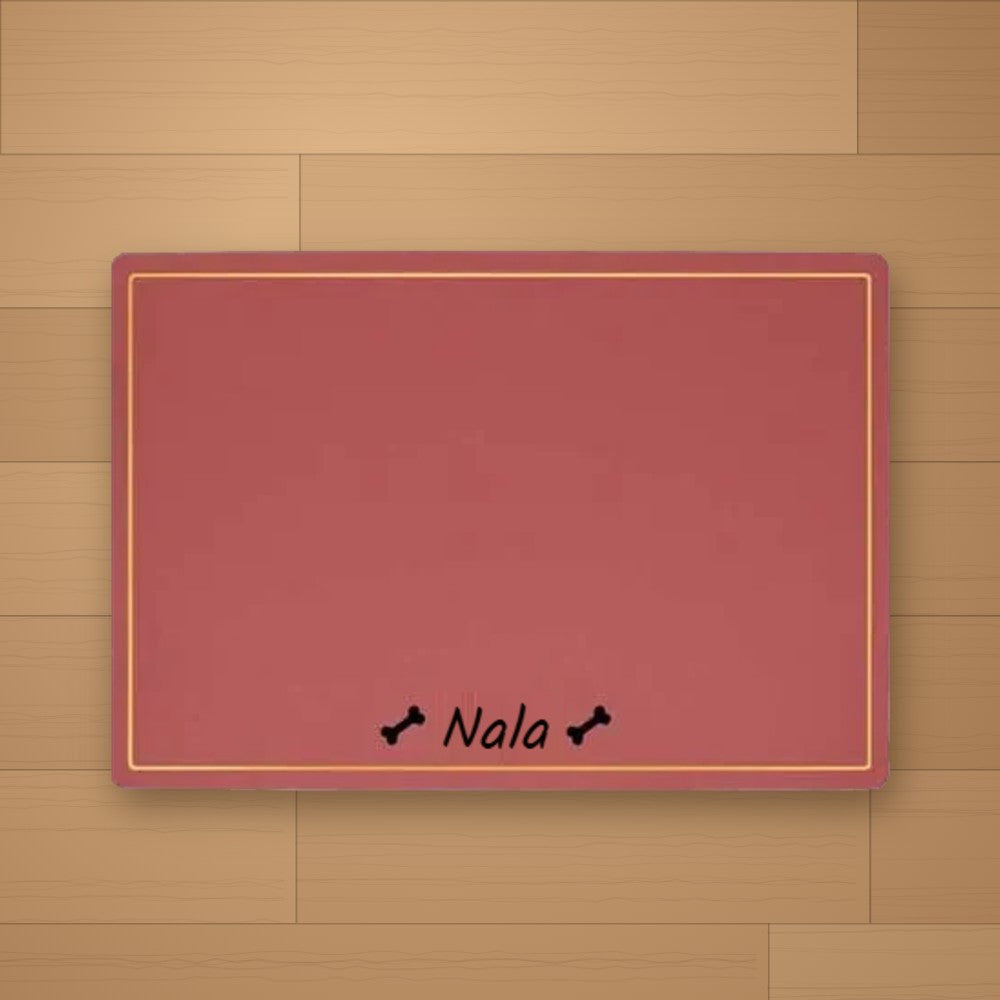 Tapis de gamelle personnalisé Rouge - Os - prénom Nala