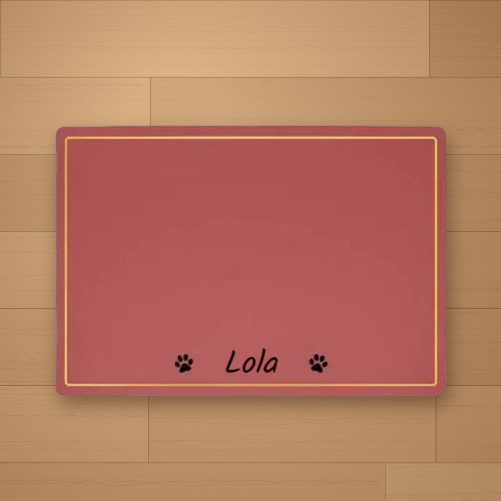 Tapis de gamelle personnalisé Rouge - Patte - prénom Lola