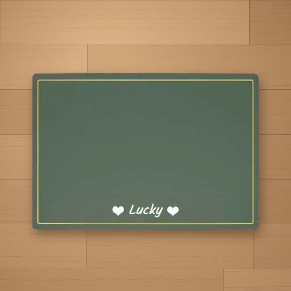 Tapis de gamelle personnalisé Vert - Cœur - prénom Lucky