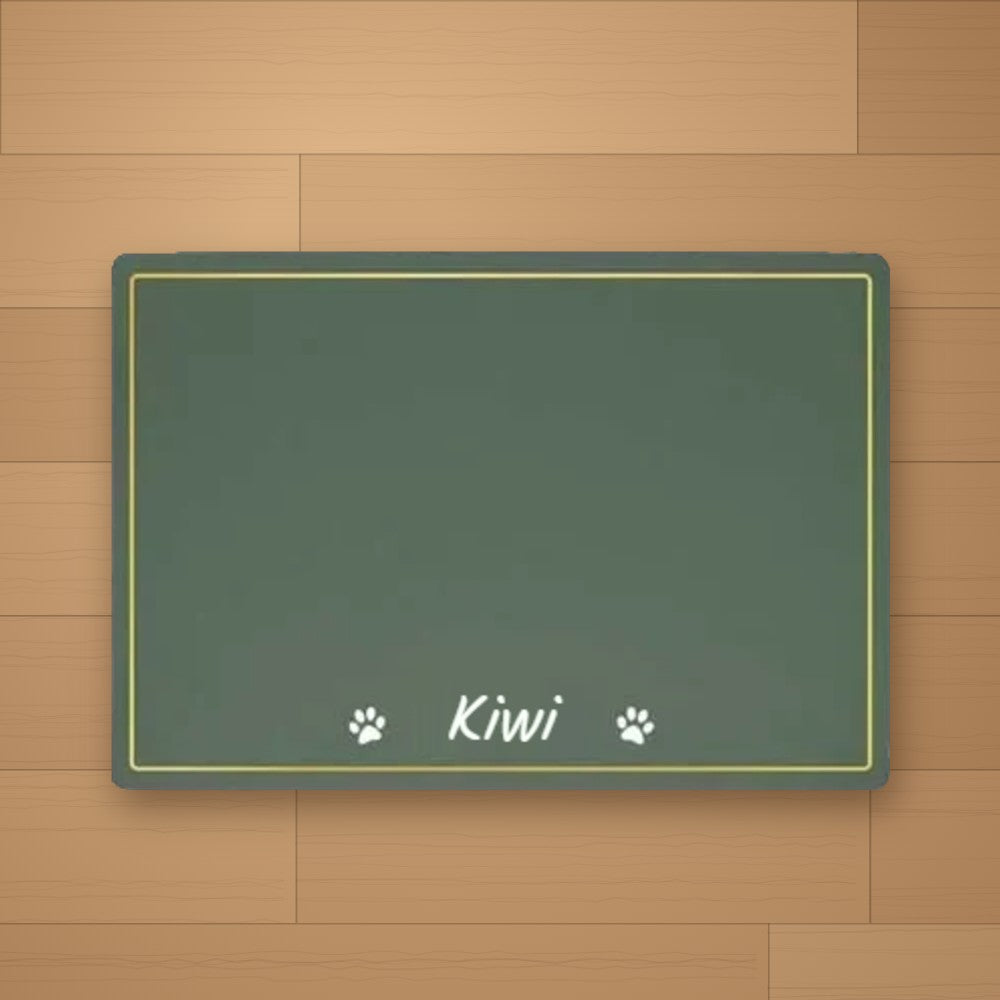 Tapis de gamelle personnalisé Vert - Patte - prénom Kiwi